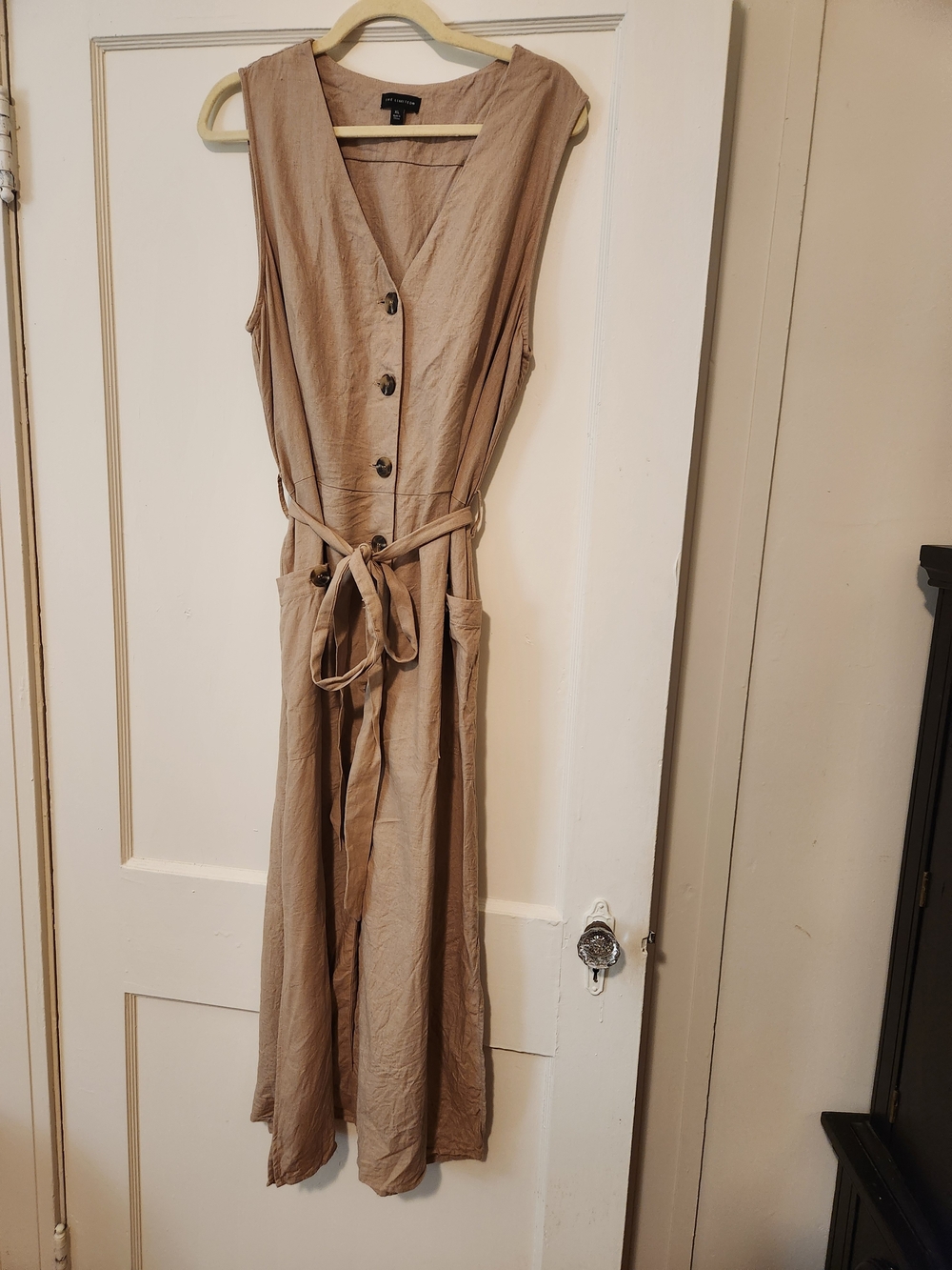The Limited XL Tan Button Front Belted Maxi Dress With Pockets